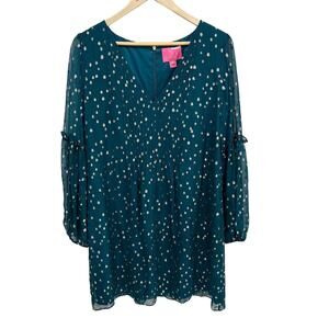 Lilly Pulitzer Cleme Silk Dress Green Metallic Women's 16 Sheer
